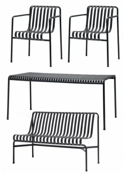 HAY 1 Palissade Bord , 2 Palissade Dining Armchair og 1 Palissade Dining Bench Anthracite Best