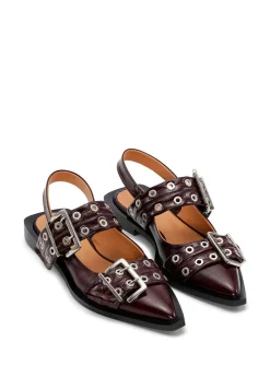Ganni Chunky Buckle Ballerina Naplack Burgundy Fashion
