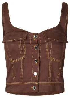 Stine Goya Cropped Denim Bustier Chicory Coffee Fashion