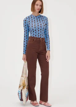 Stine Goya Elastic Long Sleeve Top Blue SG Logo New