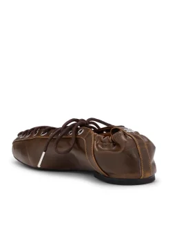 Ganni Eyelets Lace Up Ballerina Crinkle Oleatex Black Discount