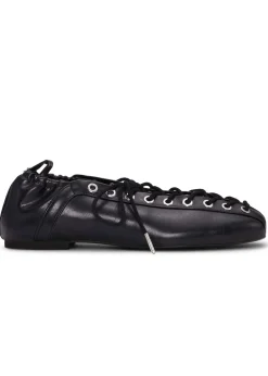 Ganni Eyelets Lace Up Ballerina Crinkle Oleatex Black Discount