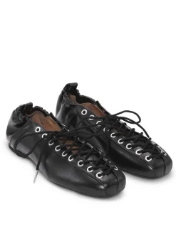 Ganni Eyelets Lace Up Ballerina Crinkle Oleatex Black Discount
