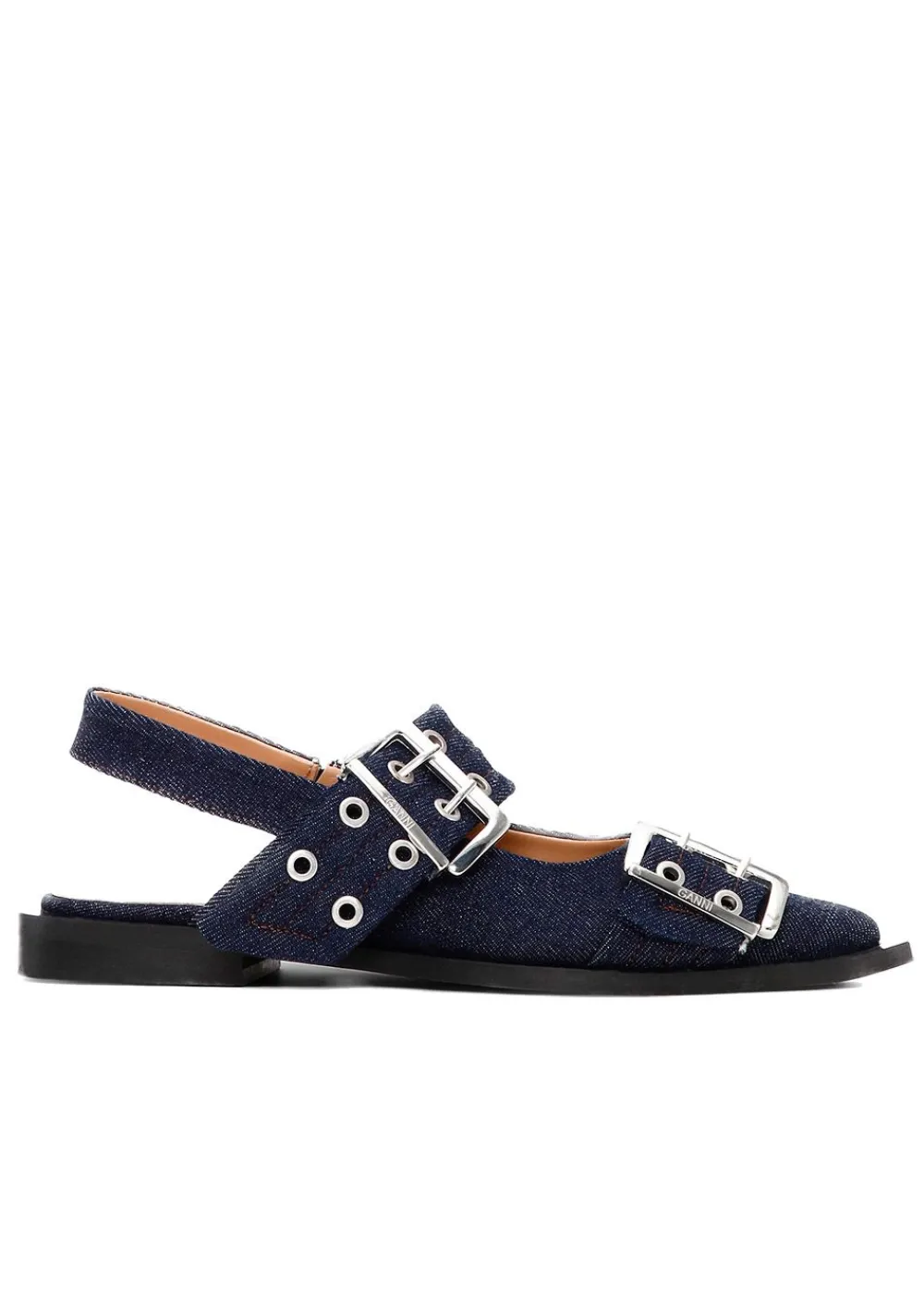 Ganni Feminine Buckle Ballerina Denim Dark Navy Clearance