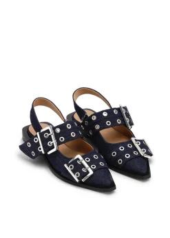Ganni Feminine Buckle Ballerina Denim Dark Navy Clearance