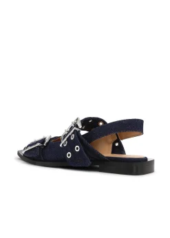 Ganni Feminine Buckle Ballerina Denim Dark Navy Clearance