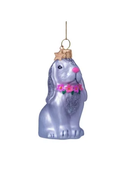 Vondels Ornament glass grey rabbit w/flower necklace