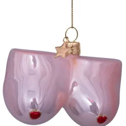 Vondels Ornament Glass Mid Boobs w. Heart Pink Hot