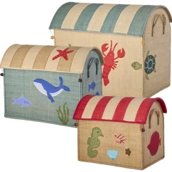 Rice Raffia Toy Baskets - Set Of 3 Ocean Theme Sale