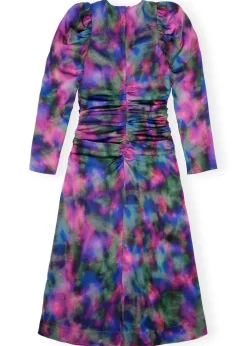 Ganni Silk Stretch Satin O-Neck Midi Dress