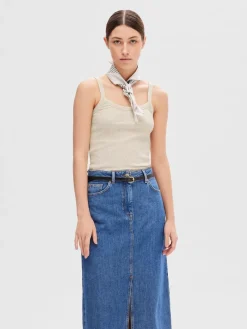 Selected Femme SLFCelica Anna Strap Tank Top Oatmeal New