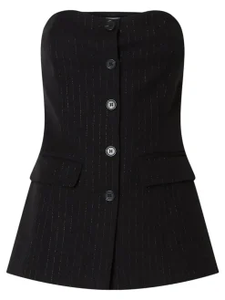 Selected Femme SLFEli Bustier Top Black w. Silver Stripes Discount