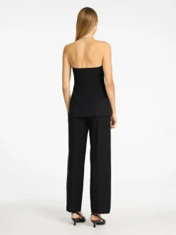 Selected Femme SLFEli Bustier Top Black w. Silver Stripes Discount