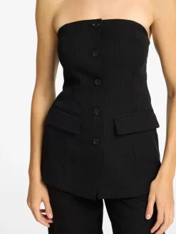 Selected Femme SLFEli Bustier Top Black w. Silver Stripes Discount