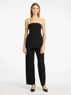 Selected Femme SLFEli Bustier Top Black w. Silver Stripes Discount