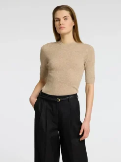 Selected Femme SLFIngrid 2/4 Knit O-neck Island Fossil Melange Sale