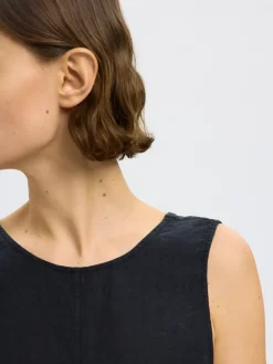 Selected Femme SLFLinna SL Reversible Linen Top Black Best