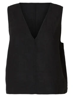 Selected Femme SLFLinna SL Reversible Linen Top Black Best