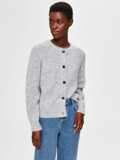 Selected Femme SLFLulu Knit Short Cardigan NOOS Light Grey Melange Clearance