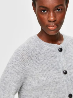 Selected Femme SLFLulu Knit Short Cardigan NOOS Light Grey Melange Clearance