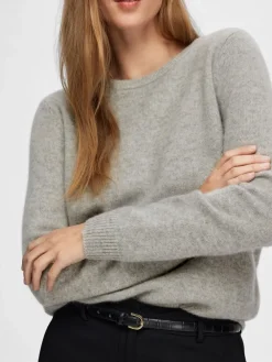 Selected Femme SLFManila LS KNit Cashmere O-Neck NOOS Light Grey Melange Online