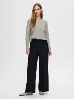 Selected Femme SLFManila LS KNit Cashmere O-Neck NOOS Light Grey Melange Online