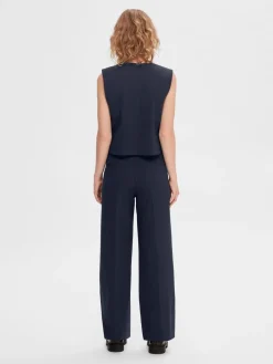 Selected Femme SLFRita MW Wide Pant NOOS Dark Sapphire Melange Fashion