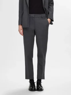 Selected Femme SLFRita-Ria MW Cropped Pant NOOS Dark Grey Melange Fashion