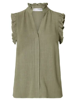 Selected Femme SLFViva SL Sun Ruffle Top NOOS Dark Sapphire Outlet