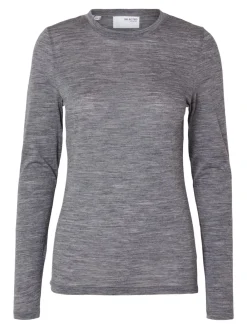 Selected Femme SLFWola LS O-Neck Steel Gray Melange Discount