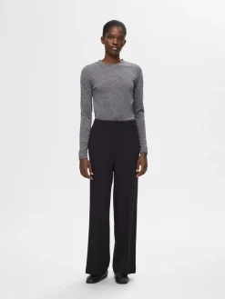 Selected Femme SLFWola LS O-Neck Steel Gray Melange Discount