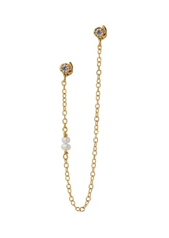 Stine A Twin Flow Earring with Stones, Chain & Pearls Goldplated Clearance