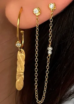 Stine A Twin Flow Earring with Stones, Chain & Pearls Goldplated Clearance